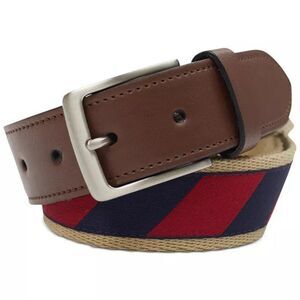 Club Room Men's Canvas Ribbon Overlay Belt With Faux-Leather Trim